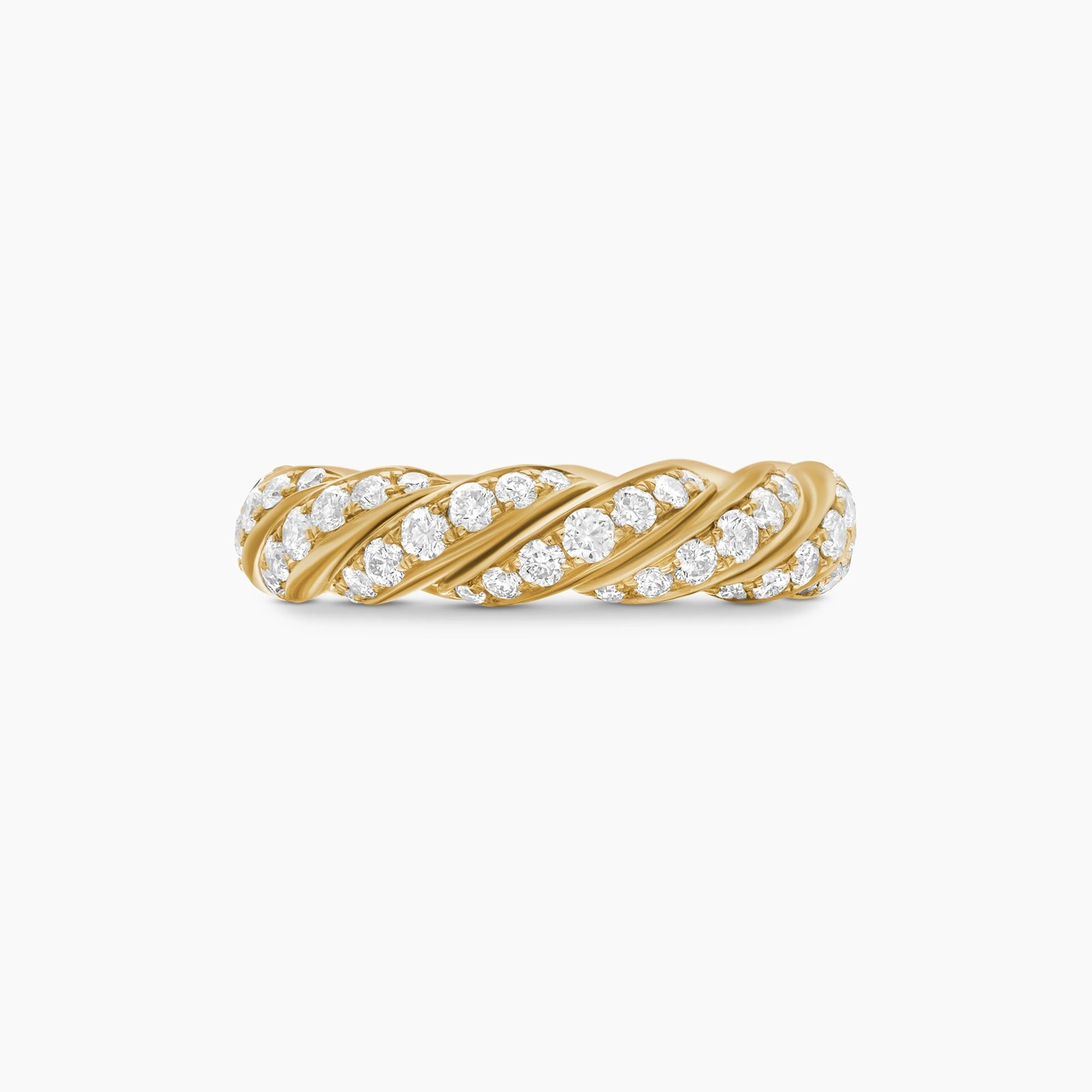 David Yurman Sculpted Cable Flex Band Ring in 18ct Yellow Gold with Diamonds, 5mm