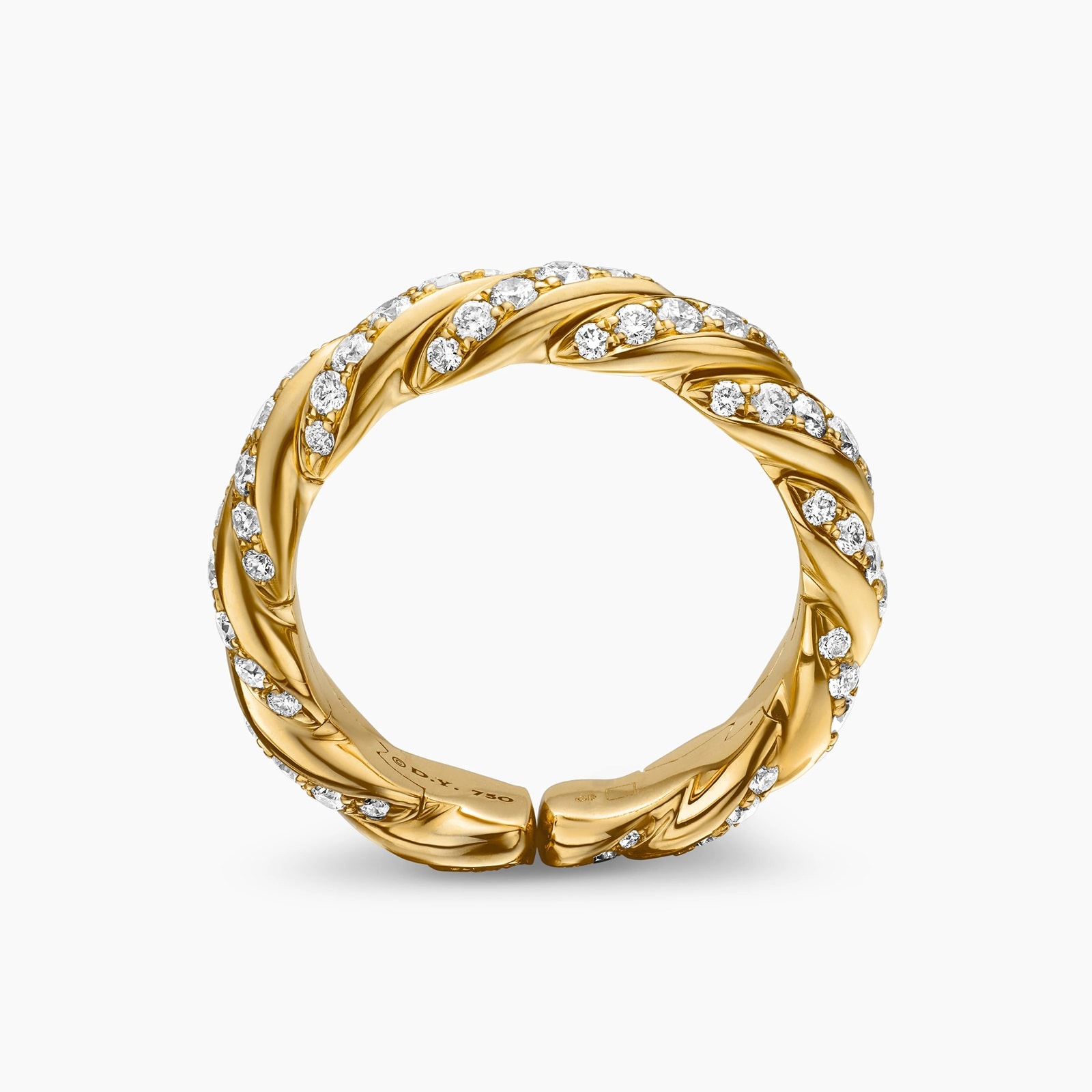 David Yurman Sculpted Cable Flex Band Ring in 18ct Yellow Gold with Diamonds, 5mm