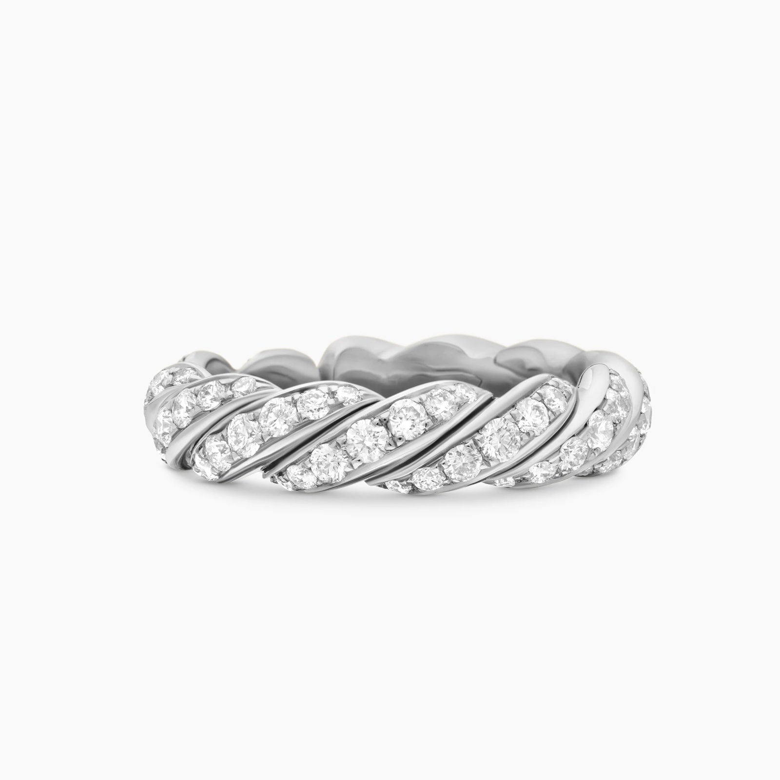 David Yurman Sculpted Cable Flex Band Ring in 18ct White Gold with Diamonds, 5mm