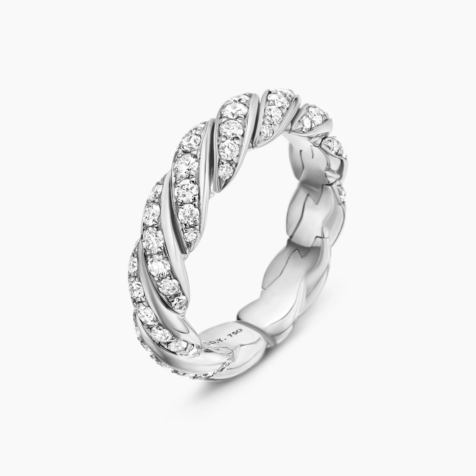 David Yurman Sculpted Cable Flex Band Ring in 18ct White Gold with Diamonds, 5mm