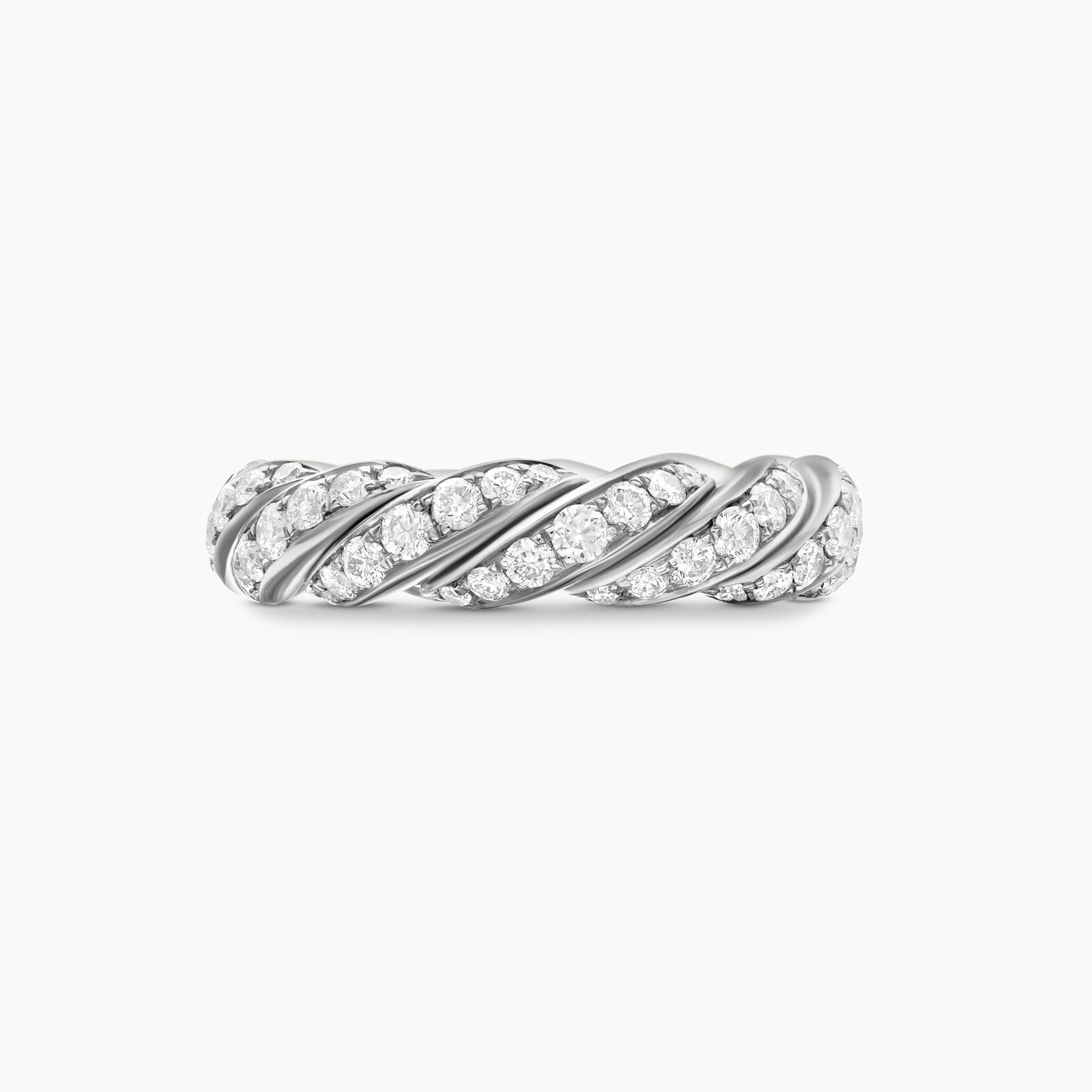 David Yurman Sculpted Cable Flex Band Ring in 18ct White Gold with Diamonds, 5mm