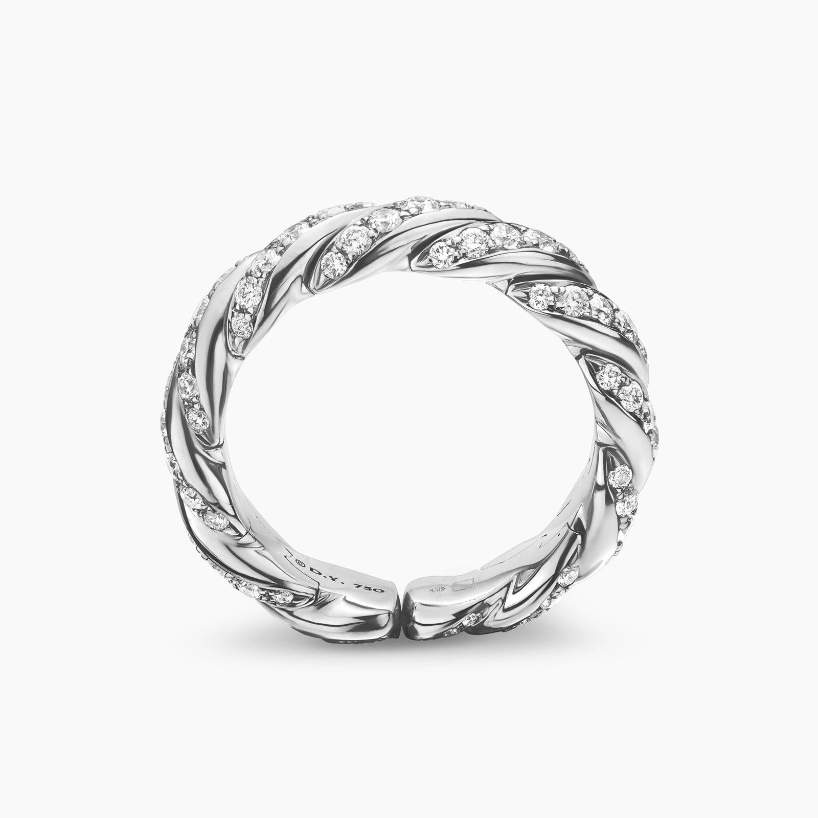 David Yurman Sculpted Cable Flex Band Ring in 18ct White Gold with Diamonds, 5mm