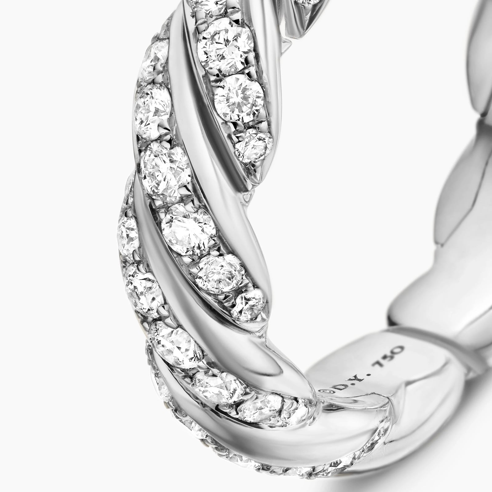 David Yurman Sculpted Cable Flex Band Ring in 18ct White Gold with Diamonds, 5mm
