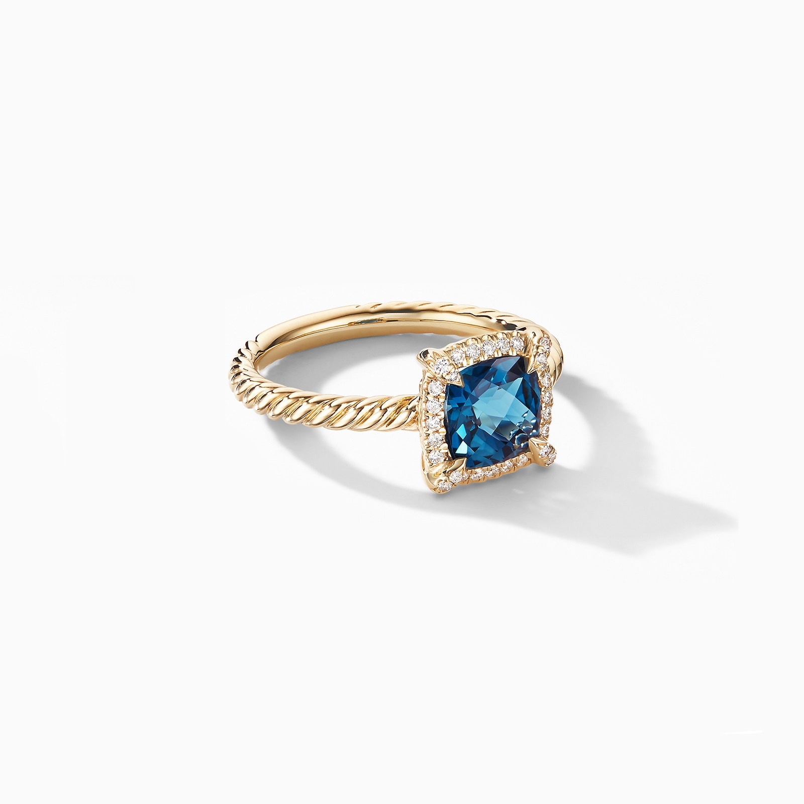 Petite Chatelaine® Pavé Bezel Ring in 18ct Yellow Gold with Hampton Blue Topaz and Diamonds - Ring Size L.5