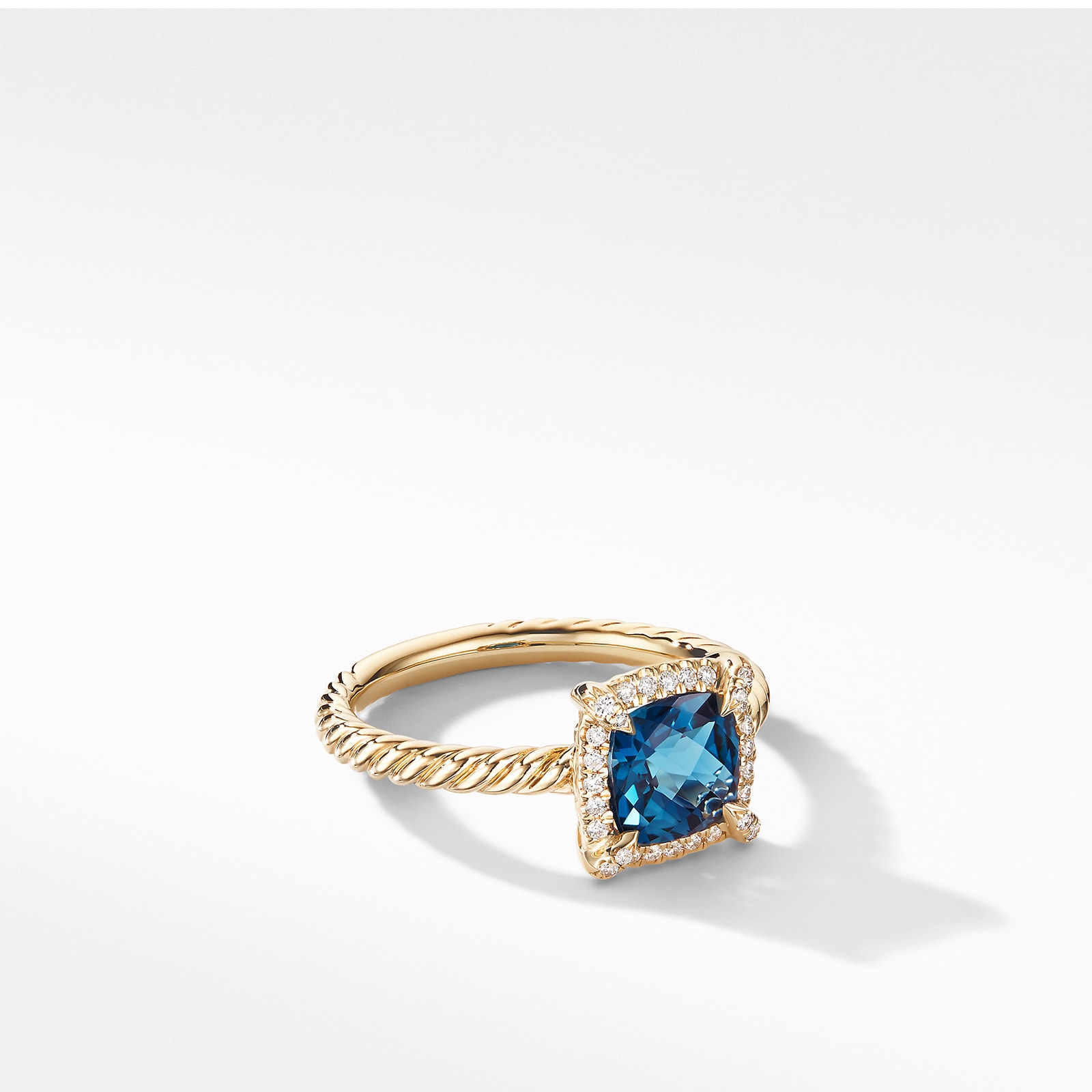 David Yurman Petite Chatelaine® Pavé Bezel Ring in 18ct Yellow Gold with Hampton Blue Topaz and Diamonds, 7mm