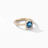 David Yurman Petite Chatelaine® Pavé Bezel Ring in 18ct Yellow Gold with Hampton Blue Topaz and Diamonds, 7mm
