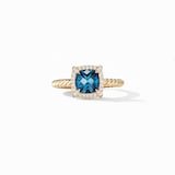 David Yurman Petite Chatelaine® Pavé Bezel Ring in 18ct Yellow Gold with Hampton Blue Topaz and Diamonds, 7mm