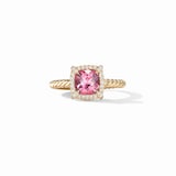 David Yurman Petite ChatelaineÂ® PavÃ© Bezel Ring in 18ct Yellow Gold with Pink Tourmaline and Diamonds - Ring Size K.5