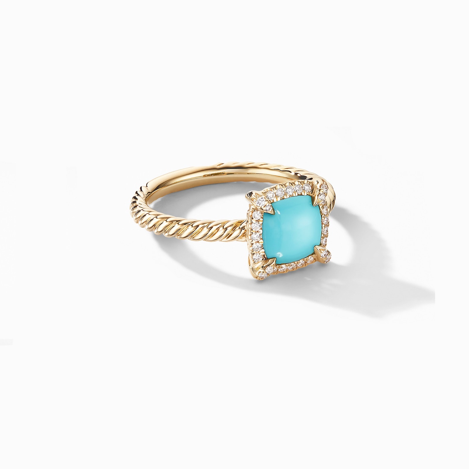 David Yurman Petite Chatelaine® Pavé Bezel Ring in 18ct Yellow Gold with Turquoise and Diamonds, 7mm David Yurman Petite Chatelaine® Pavé Bezel Ring in 18ct Yellow Gold with Turquoise and Diamonds, 7mm