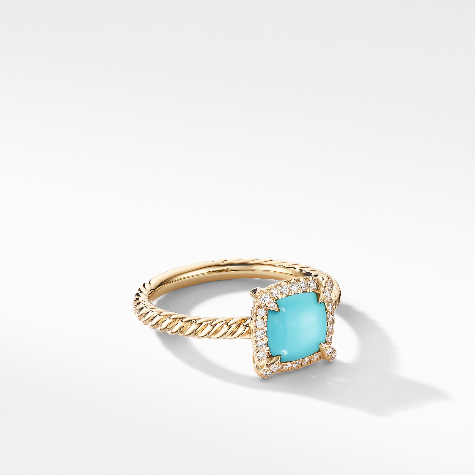 David Yurman Petite Chatelaine® Pavé Bezel Ring in 18ct Yellow Gold with Turquoise and Diamonds, 7mm