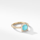 David Yurman Petite Chatelaine® Pavé Bezel Ring in 18ct Yellow Gold with Turquoise and Diamonds, 7mm