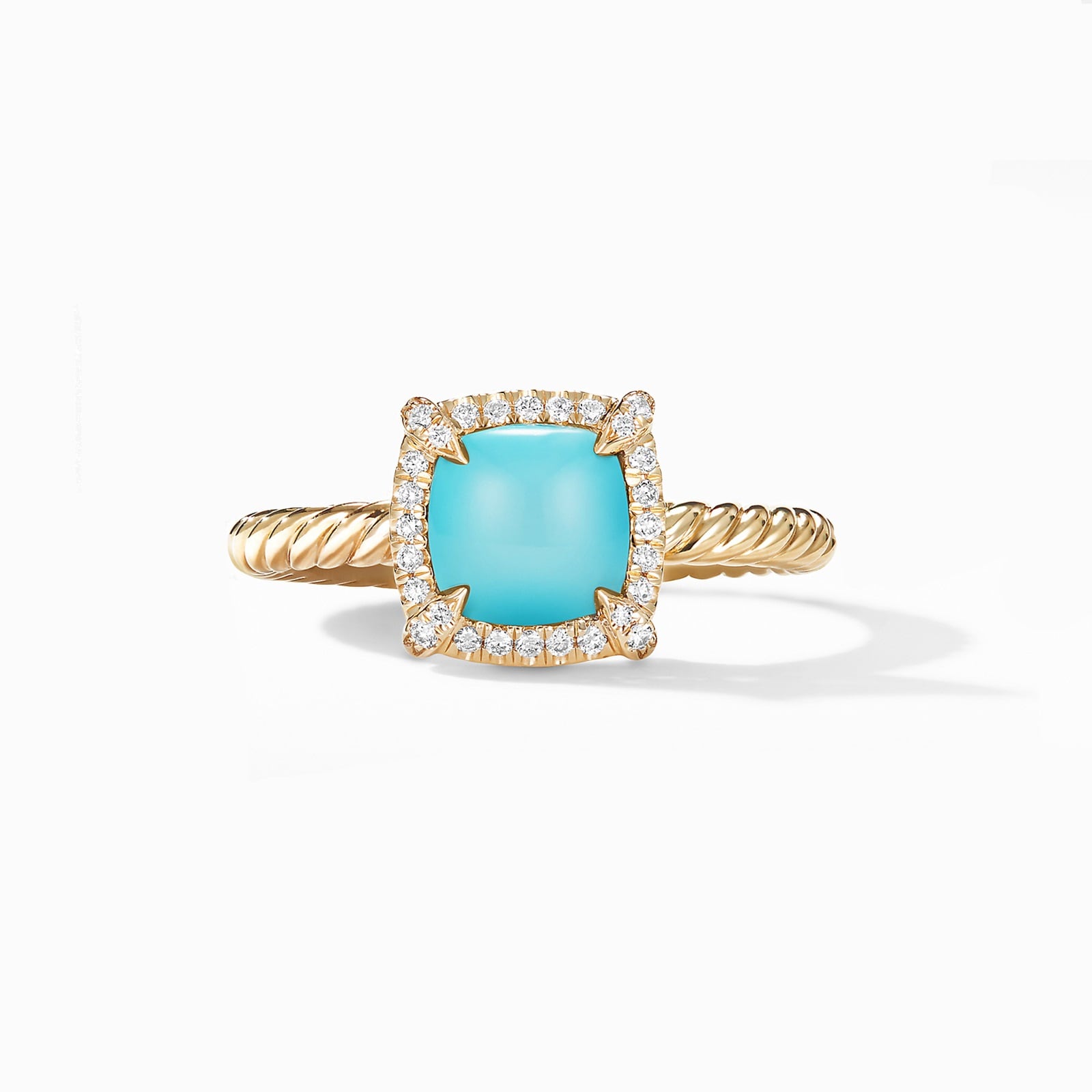 David Yurman Petite Chatelaine® Pavé Bezel Ring in 18ct Yellow Gold with Turquoise and Diamonds, 7mm David Yurman Petite Chatelaine® Pavé Bezel Ring in 18ct Yellow Gold with Turquoise and Diamonds, 7mm