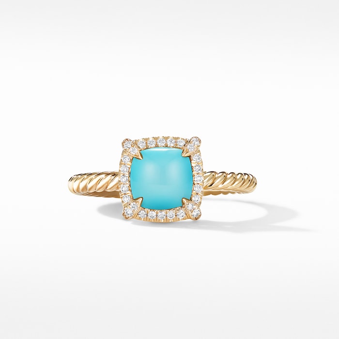 David Yurman Petite Chatelaine® Pavé Bezel Ring in 18ct Yellow Gold with Turquoise and Diamonds, 7mm