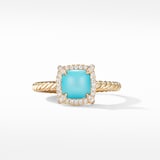 David Yurman Petite Chatelaine® Pavé Bezel Ring in 18ct Yellow Gold with Turquoise and Diamonds, 7mm