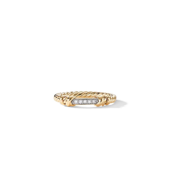 David Yurman Petite Helena Wrap Band Ring in 18ct Yellow Gold with Diamonds, 4mm