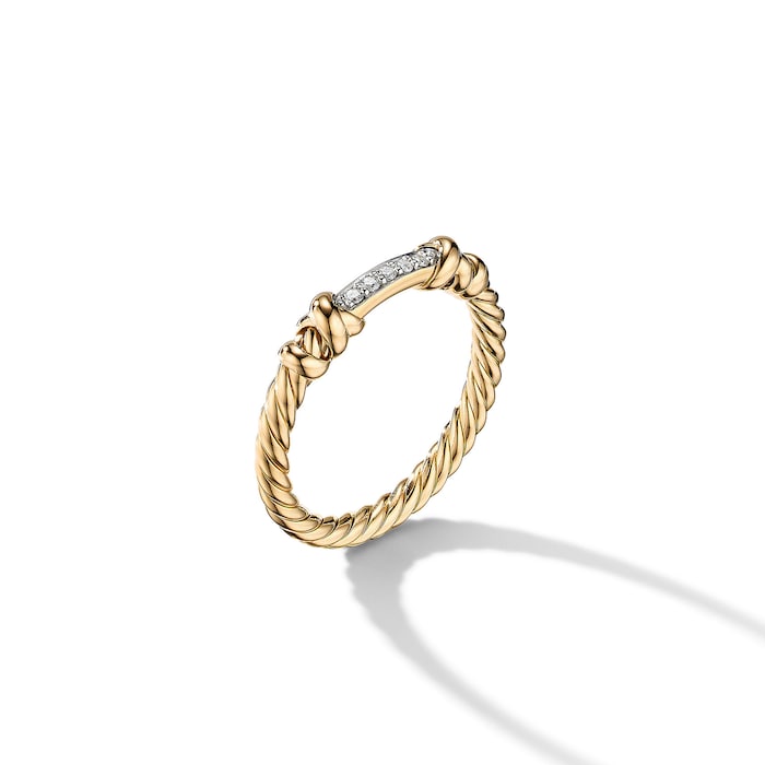 David Yurman Petite Helena Wrap Band Ring in 18ct Yellow Gold with Diamonds, 4mm