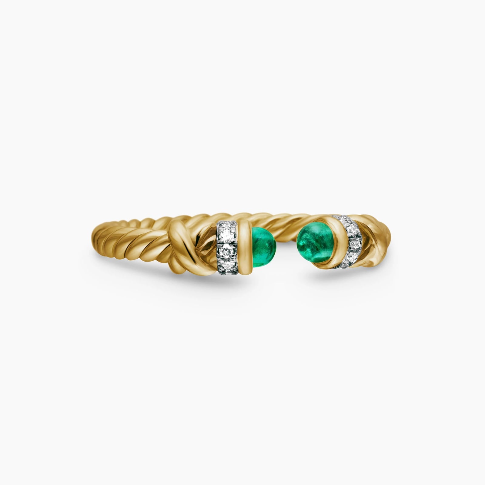 David Yurman Petite Helena Ring in 18ct Yellow Gold with Emeralds and Diamonds, 2.5mm David Yurman Petite Helena Ring in 18ct Yellow Gold with Emeralds and Diamonds, 2.5mm