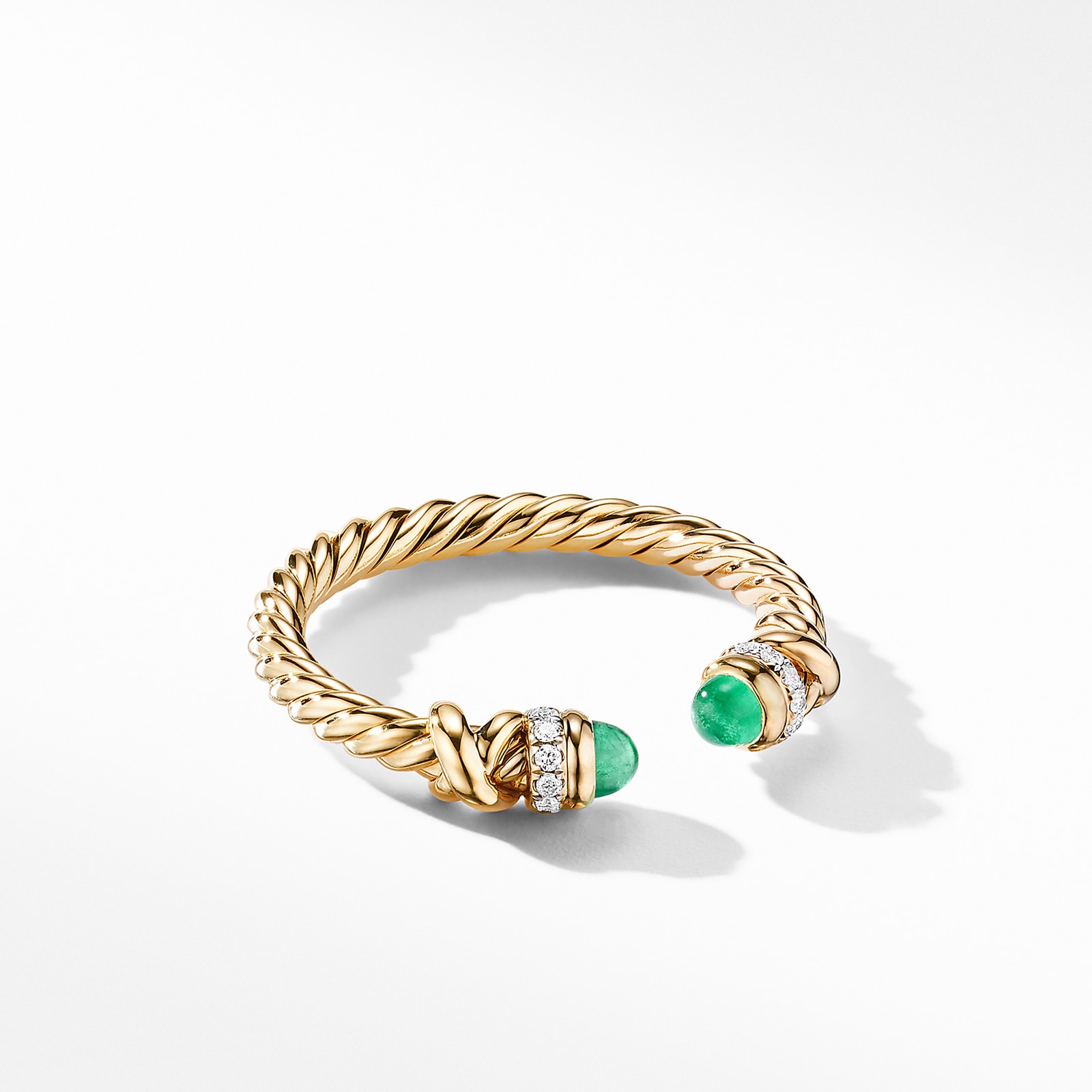 David Yurman Petite Helena Ring in 18ct Yellow Gold with Emeralds and Diamonds, 2.5mm