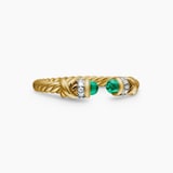 David Yurman Petite Helena Ring in 18ct Yellow Gold with Emeralds and Diamonds, 2.5mm