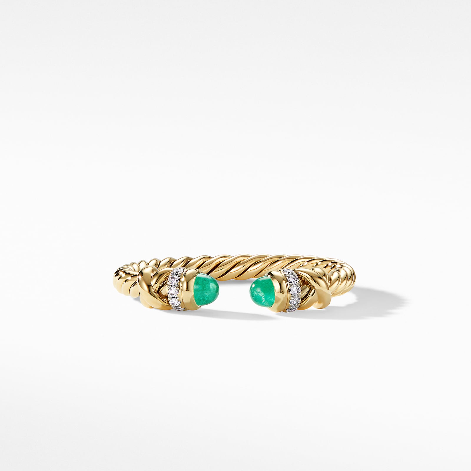 David Yurman Petite Helena Ring in 18ct Yellow Gold with Emeralds and Diamonds, 2.5mm