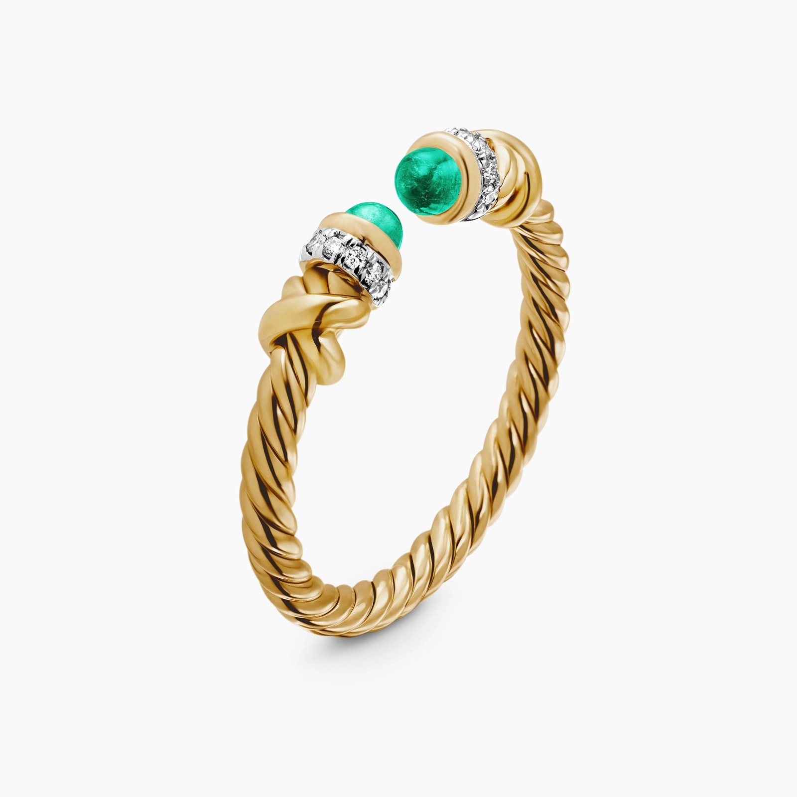 David Yurman Petite Helena Ring in 18ct Yellow Gold with Emeralds and Diamonds, 2.5mm David Yurman Petite Helena Ring in 18ct Yellow Gold with Emeralds and Diamonds, 2.5mm