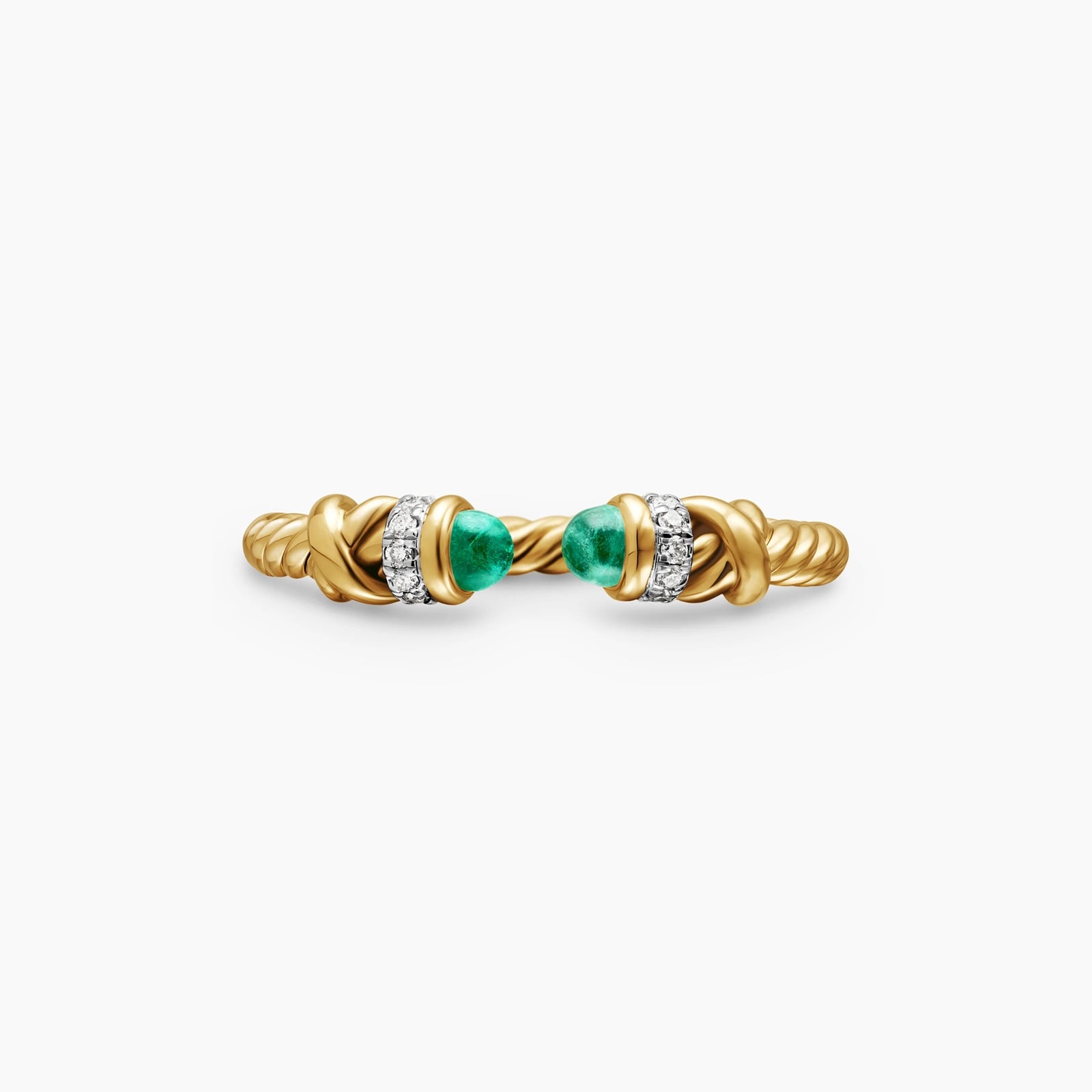David Yurman Petite Helena Ring in 18ct Yellow Gold with Emeralds and Diamonds, 2.5mm David Yurman Petite Helena Ring in 18ct Yellow Gold with Emeralds and Diamonds, 2.5mm