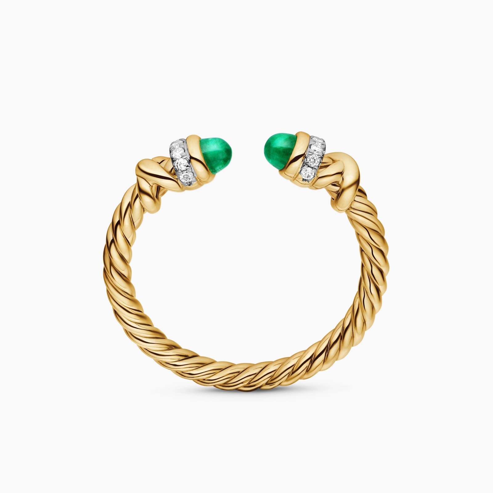 David Yurman Petite Helena Ring in 18ct Yellow Gold with Emeralds and Diamonds, 2.5mm David Yurman Petite Helena Ring in 18ct Yellow Gold with Emeralds and Diamonds, 2.5mm
