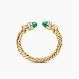 David Yurman Petite Helena Ring in 18ct Yellow Gold with Emeralds and Diamonds, 2.5mm
