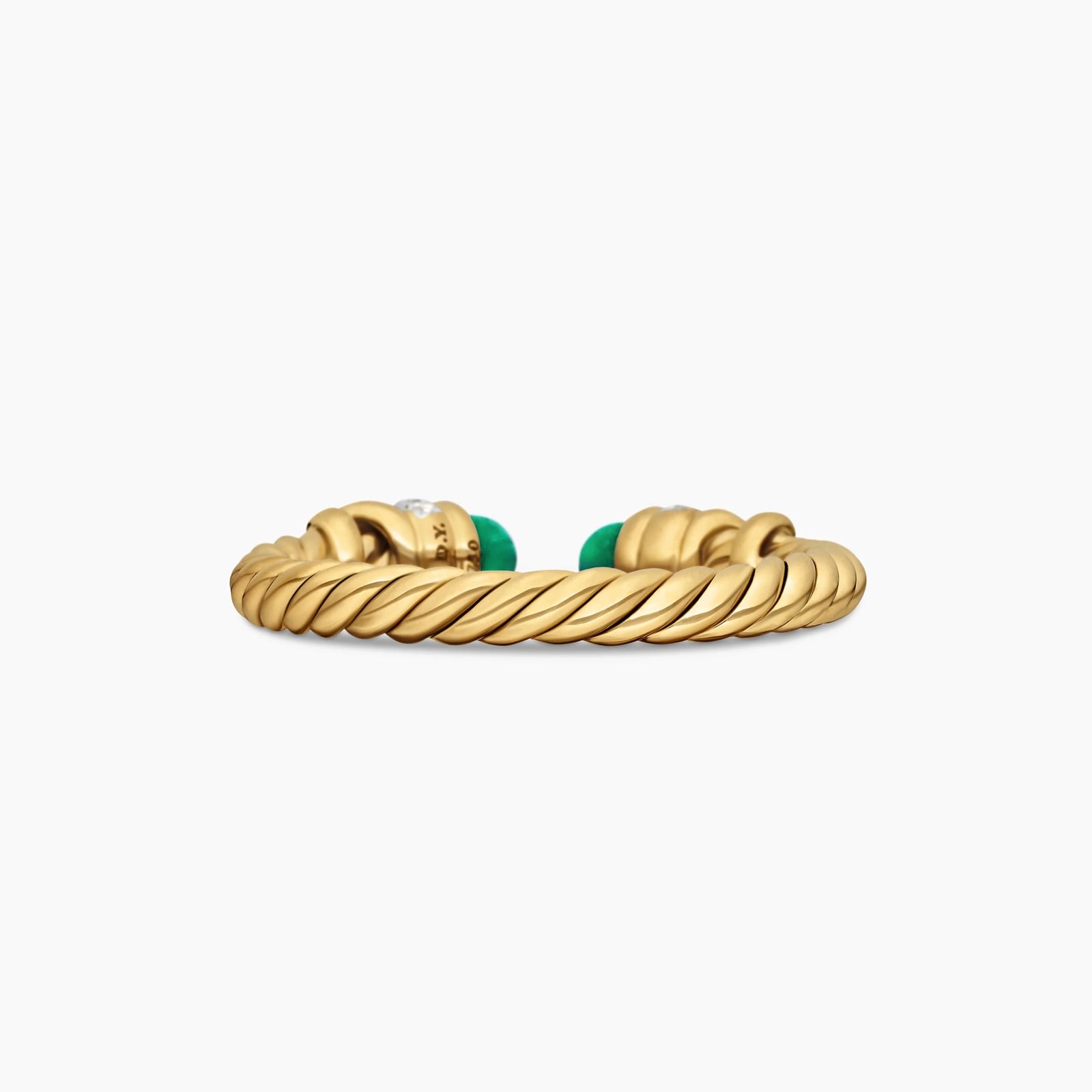 David Yurman Petite Helena Ring in 18ct Yellow Gold with Emeralds and Diamonds, 2.5mm David Yurman Petite Helena Ring in 18ct Yellow Gold with Emeralds and Diamonds, 2.5mm