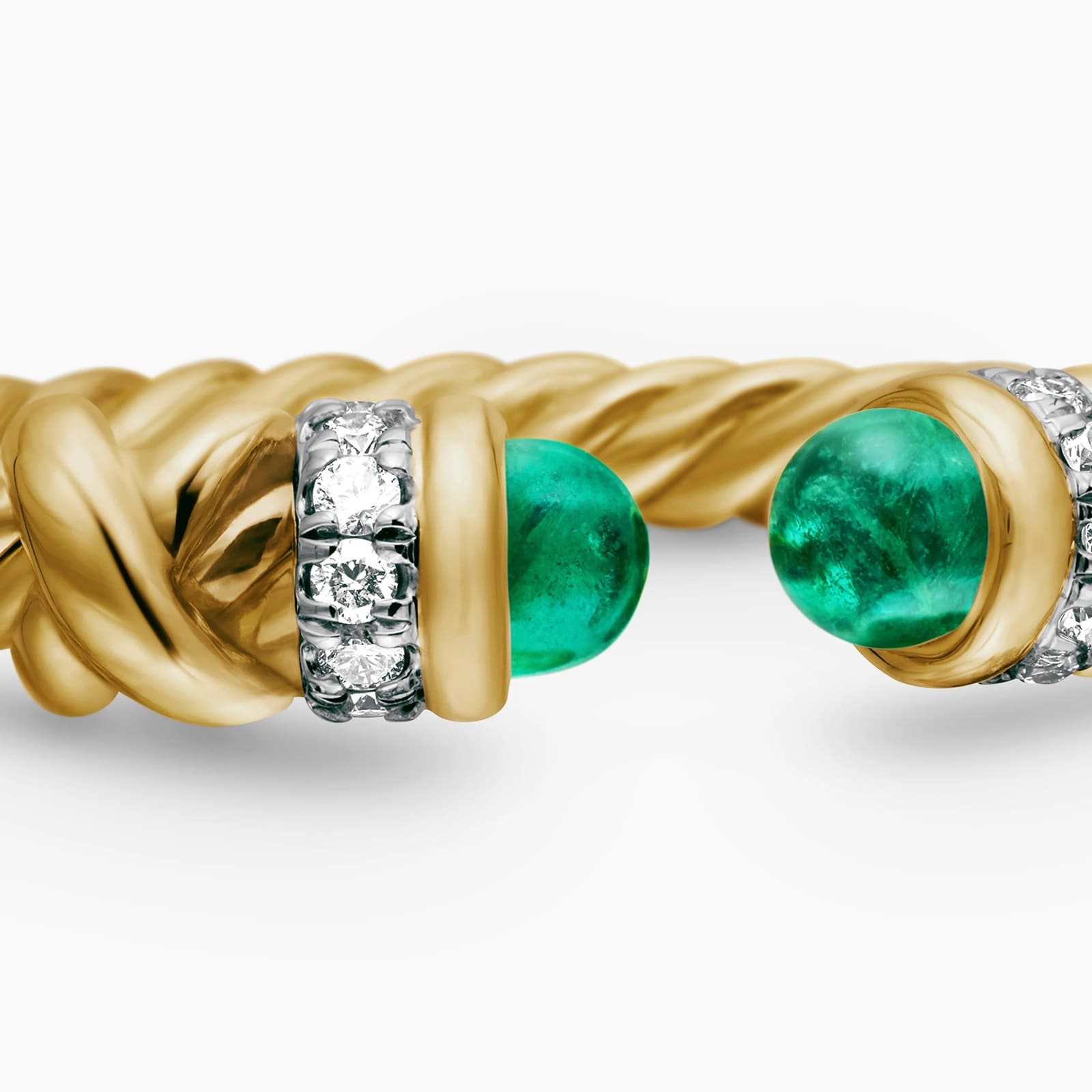 David Yurman Petite Helena Ring in 18ct Yellow Gold with Emeralds and Diamonds, 2.5mm David Yurman Petite Helena Ring in 18ct Yellow Gold with Emeralds and Diamonds, 2.5mm