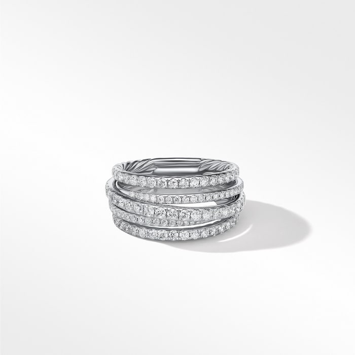 David Yurman Pavé Crossover Ring in 18ct White Gold with Diamonds, 11mm