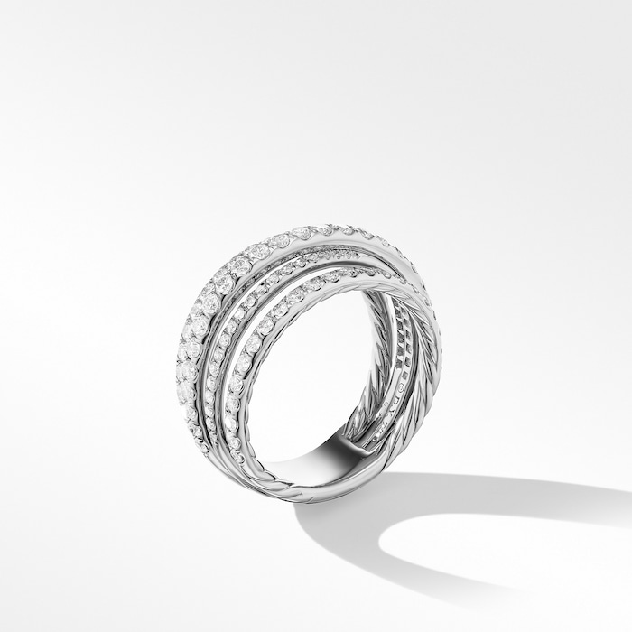 David Yurman Pavé Crossover Ring in 18ct White Gold with Diamonds, 11mm