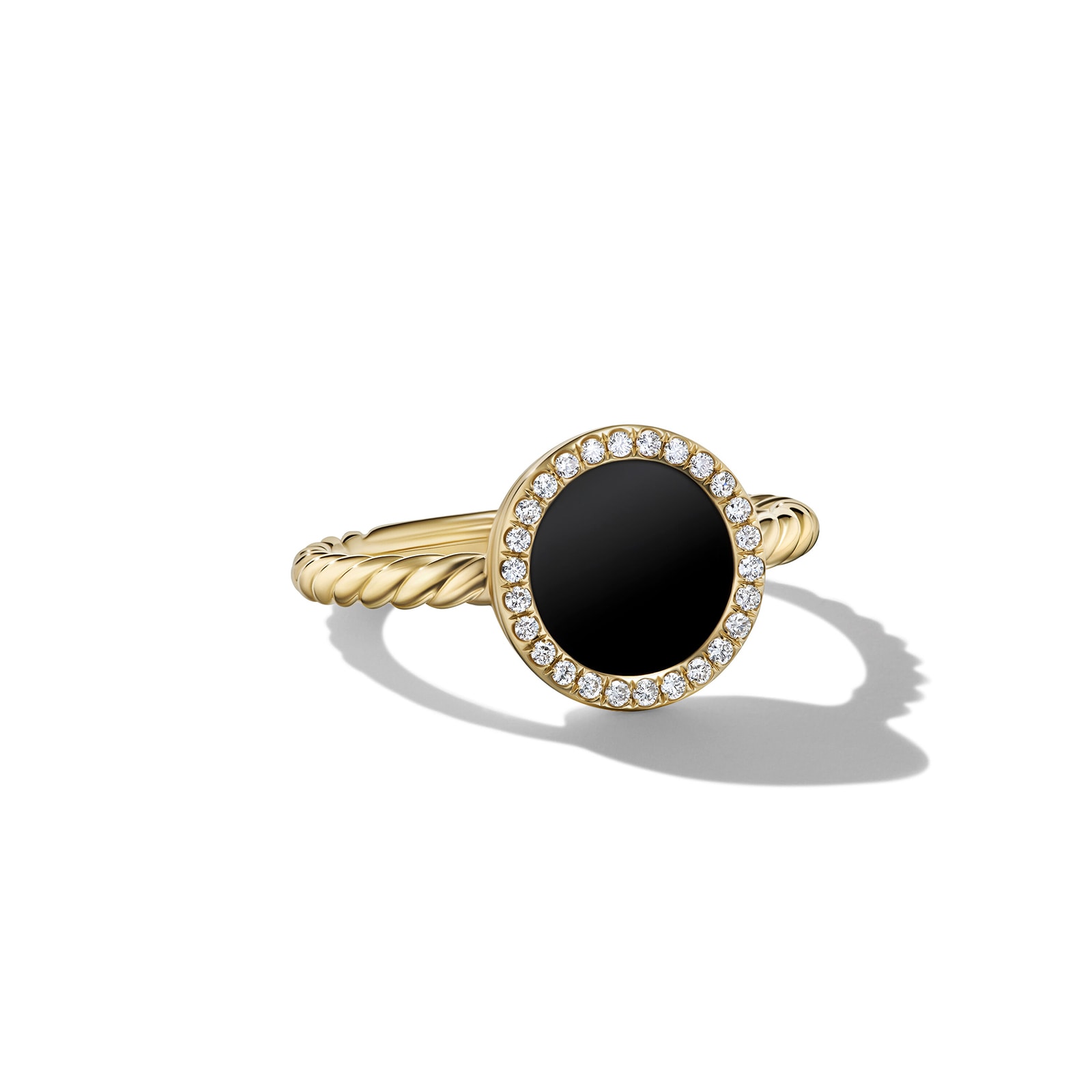 Petite DY Elements® Ring in 18ct Yellow Gold with Black Onyx and Diamonds, 11.3mm- Ring Size L.5