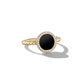 David Yurman Petite DY Elements® Ring in 18ct Yellow Gold with Black Onyx and Diamonds, 11.3mm