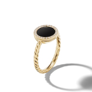 David Yurman Petite DY Elements® Ring in 18ct Yellow Gold with Black Onyx and Diamonds, 11.3mm