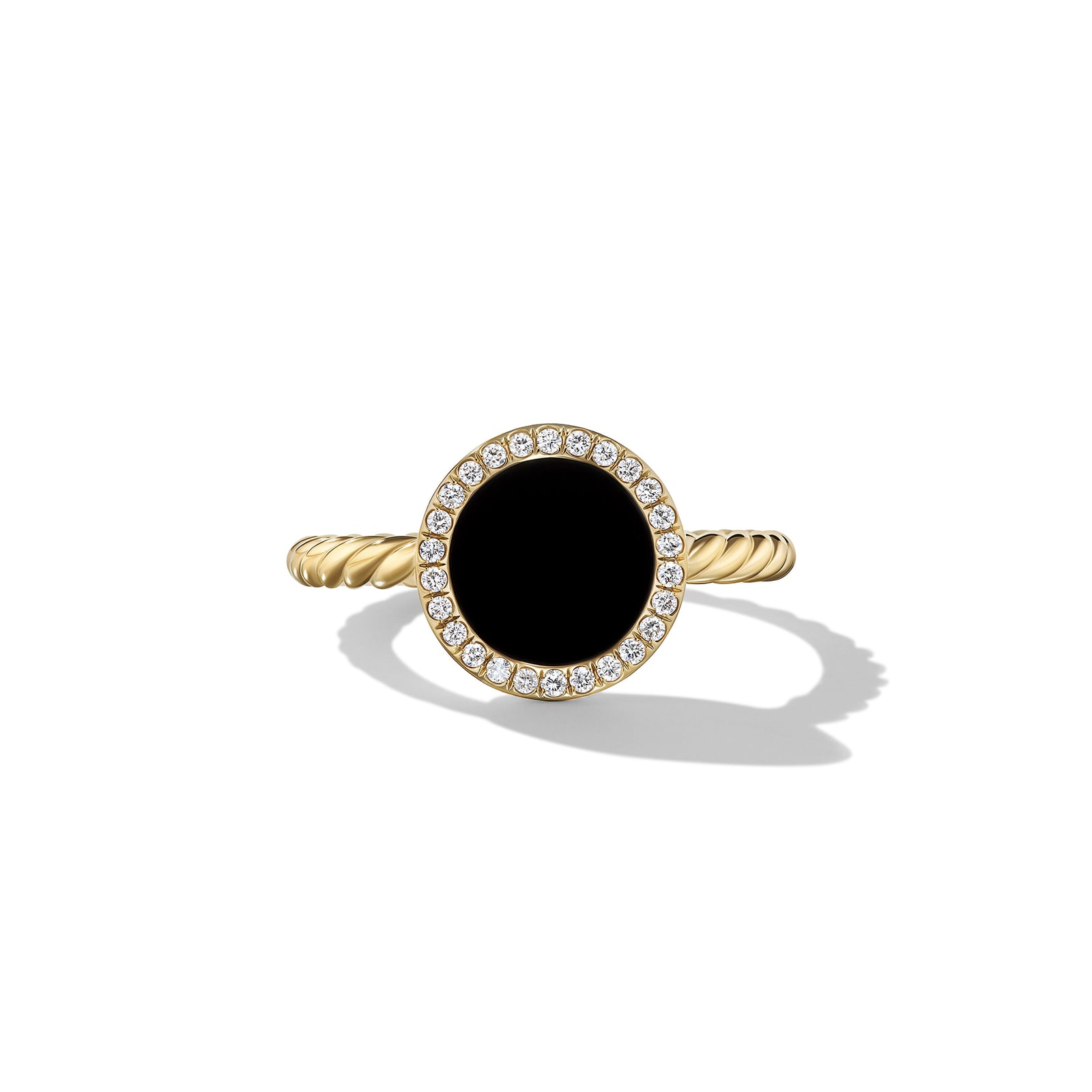 David Yurman Petite DY Elements® Ring in 18ct Yellow Gold with Black Onyx and Diamonds, 11.3mm