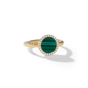 David Yurman Petite DY Elements® Ring in 18ct Yellow Gold with Malachite and Diamonds, 11.3mm