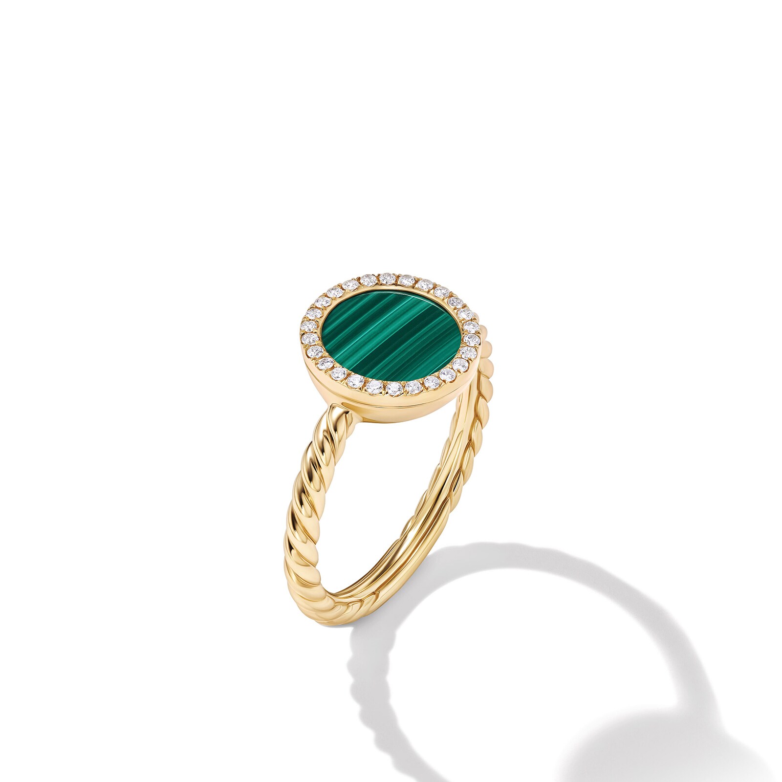 David Yurman Petite DY Elements® Ring in 18ct Yellow Gold with Malachite and Diamonds, 11.3mm