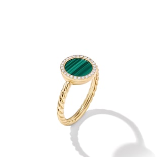 David Yurman Petite DY Elements® Ring in 18ct Yellow Gold with Malachite and Diamonds, 11.3mm