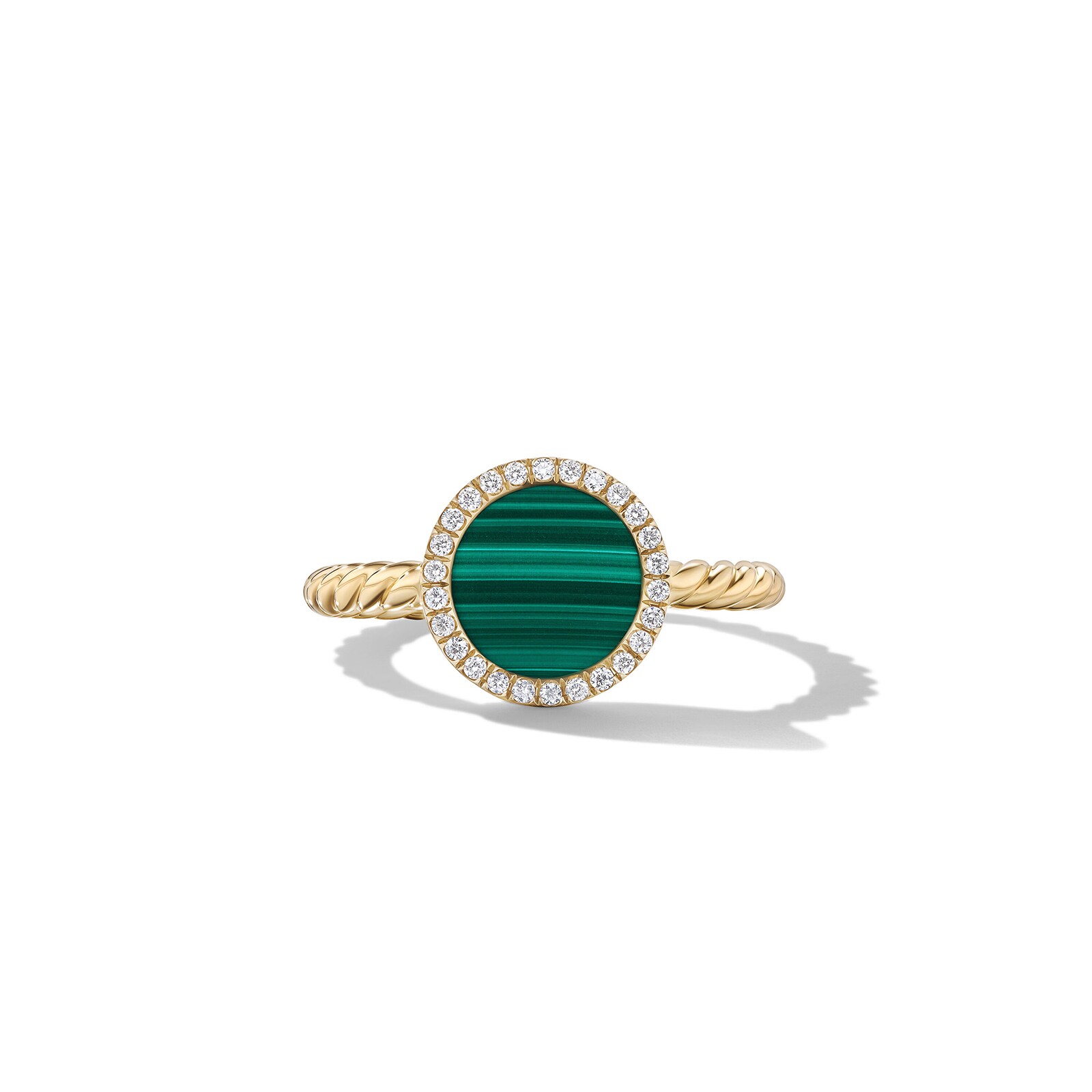 David Yurman Petite DY Elements® Ring in 18ct Yellow Gold with Malachite and Diamonds, 11.3mm