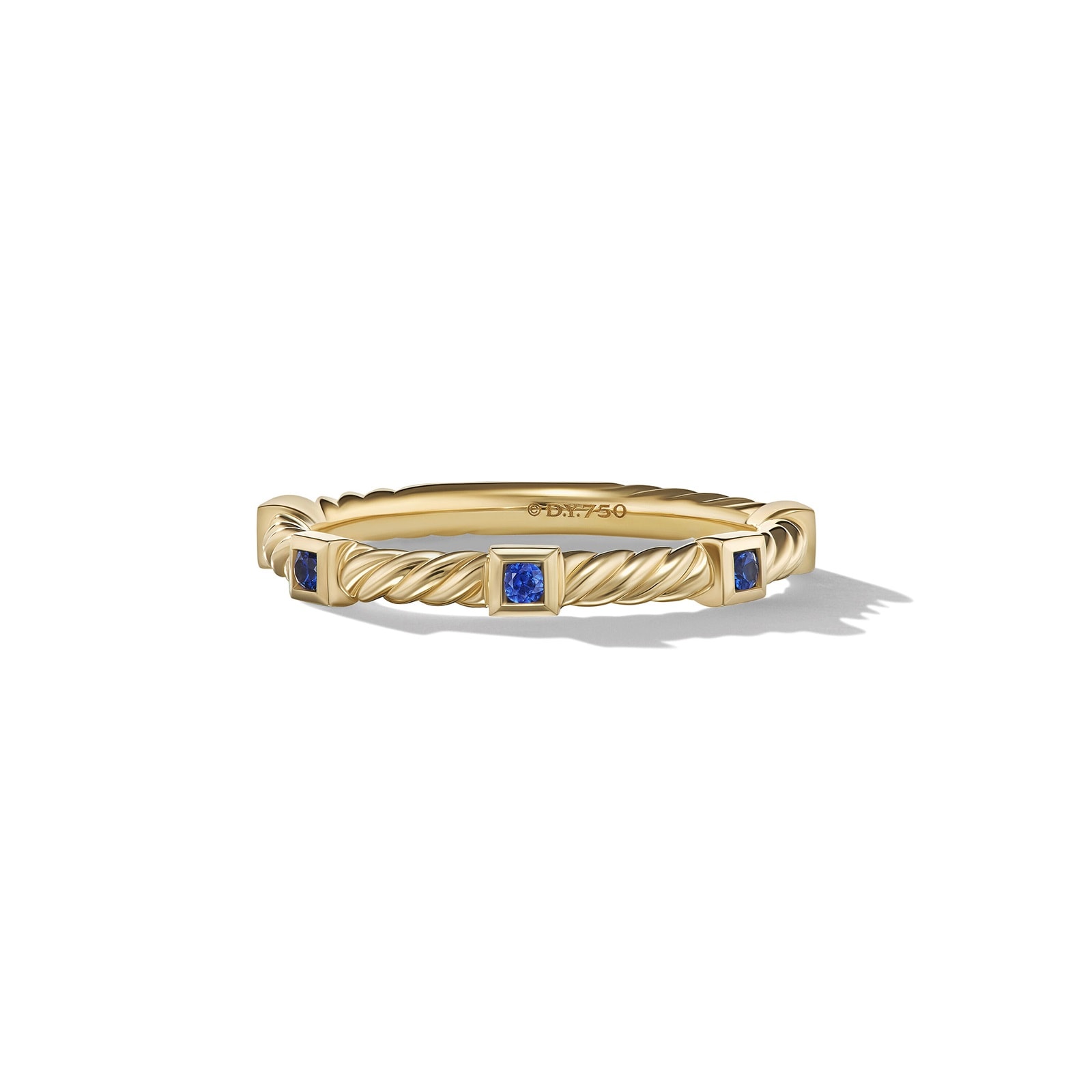 David Yurman Cable Collectibles® Stack Ring in 18ct Yellow Gold with Blue Sapphires, 2mm