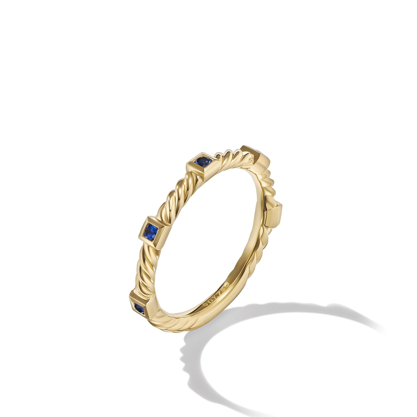 David Yurman Cable Collectibles® Stack Ring in 18ct Yellow Gold with Blue Sapphires, 2mm