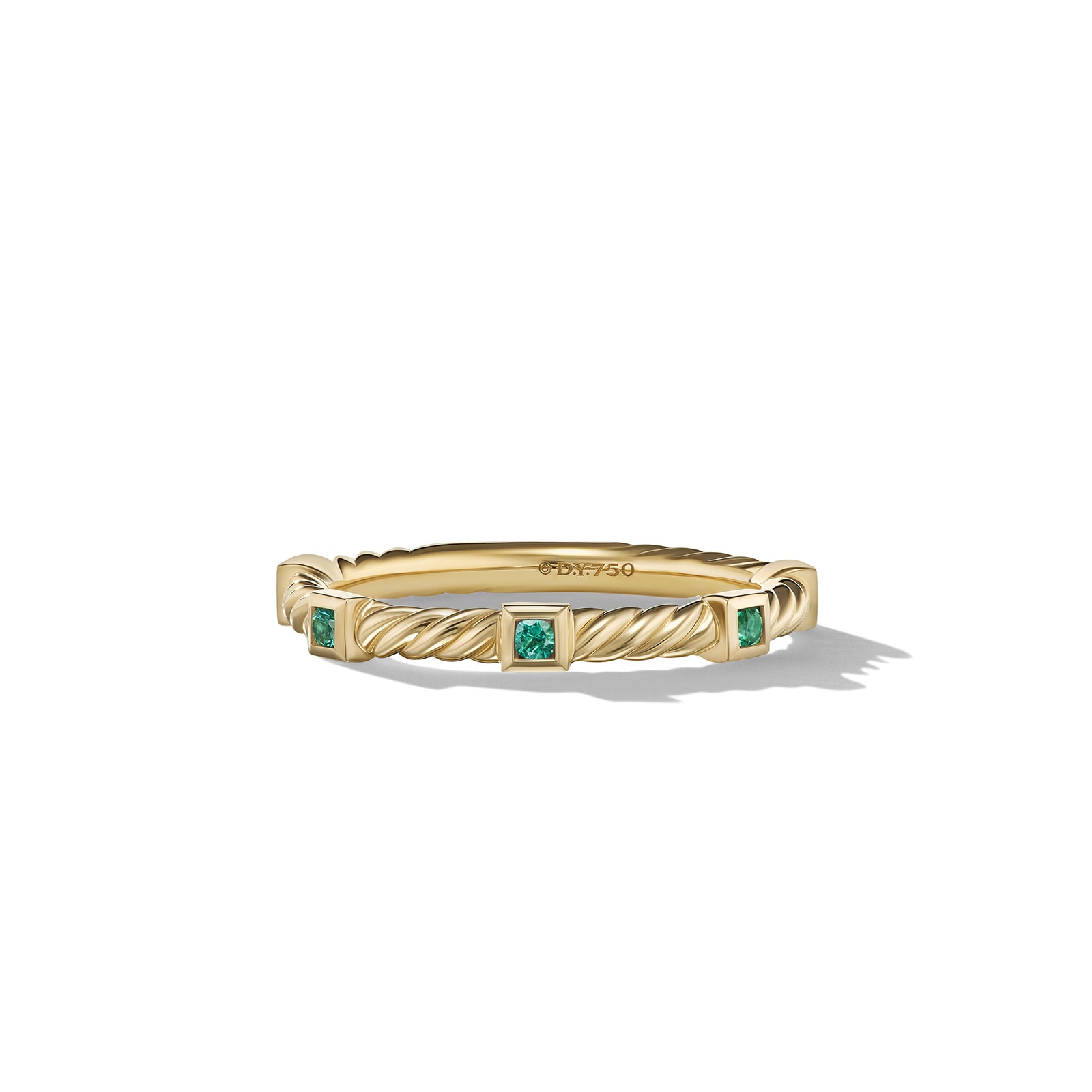 David Yurman Cable Collectibles® Stack Ring in 18ct Yellow Gold with Emeralds, 2mm