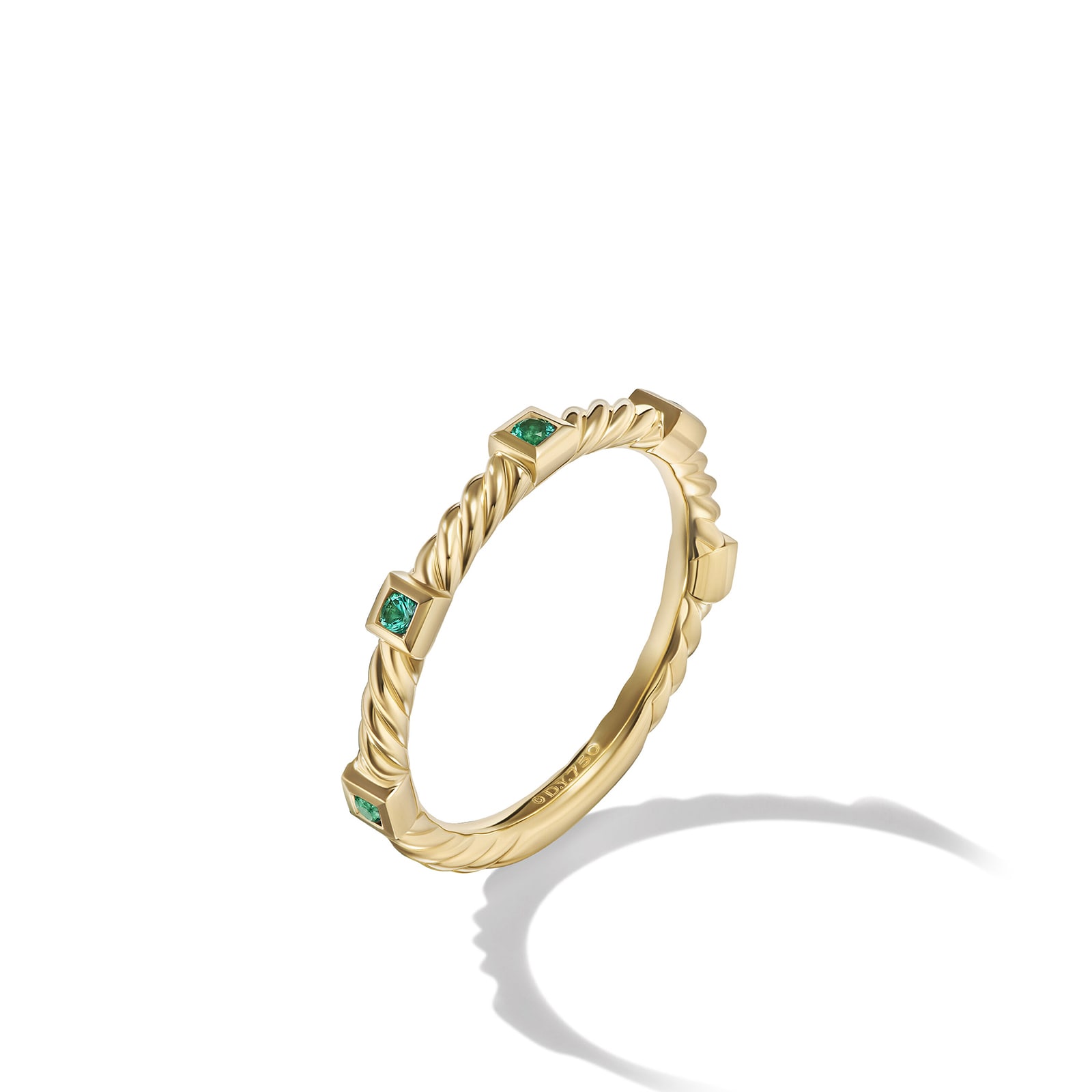 David Yurman Cable Collectibles® Stack Ring in 18ct Yellow Gold with Emeralds, 2mm