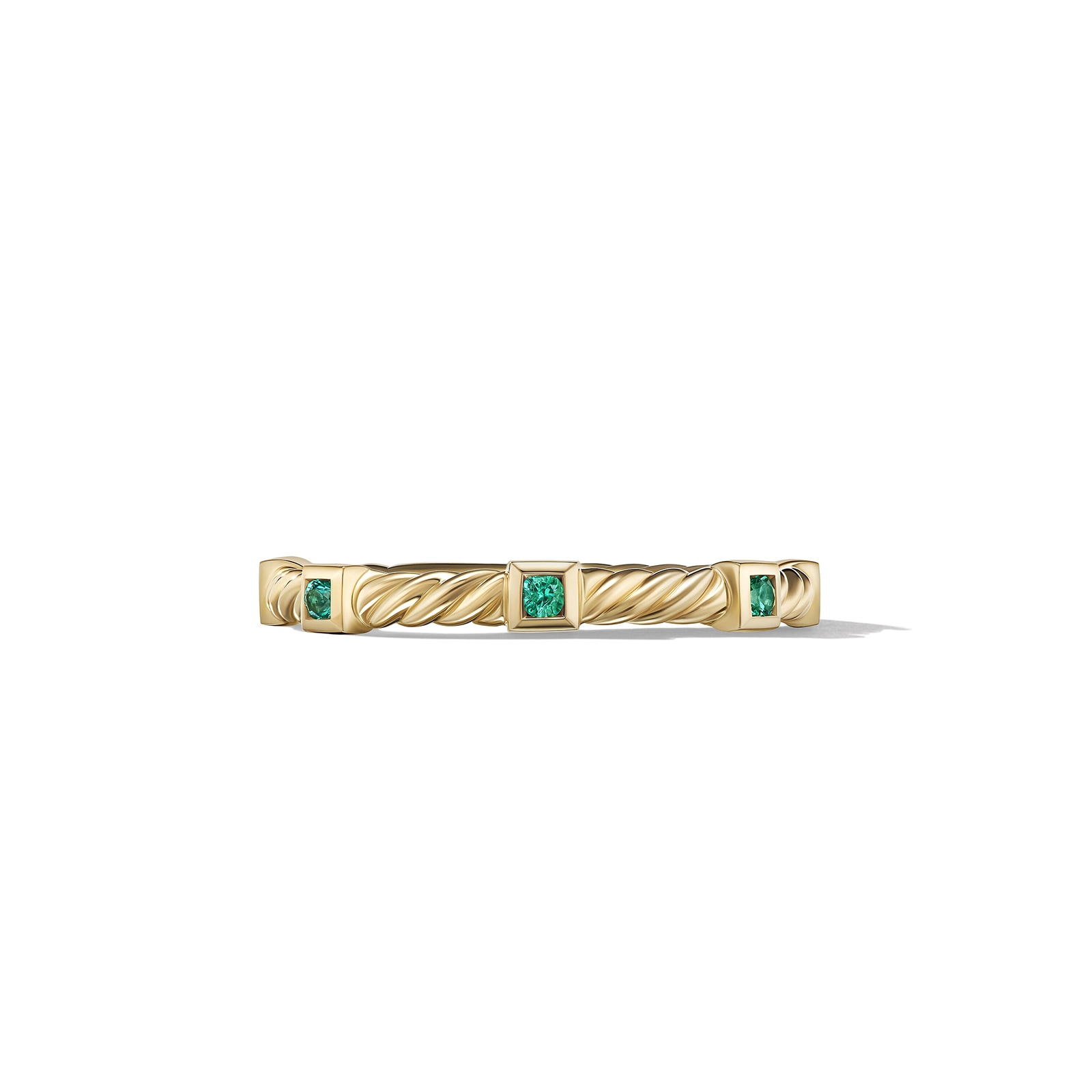 David Yurman Cable Collectibles® Stack Ring in 18ct Yellow Gold with Emeralds, 2mm David Yurman Cable Collectibles® Stack Ring in 18ct Yellow Gold with Emeralds, 2mm