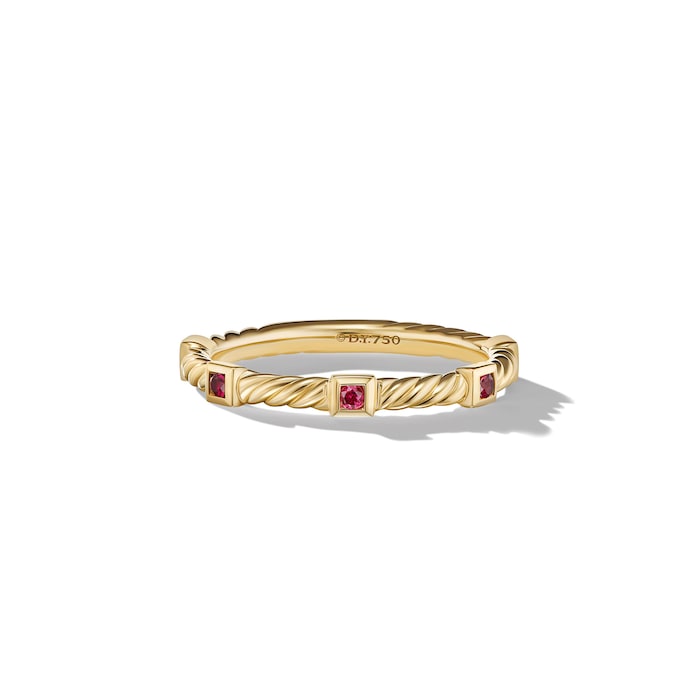 David Yurman Cable Collectibles® Stack Ring in 18ct Yellow Gold with Rubies, 2mm