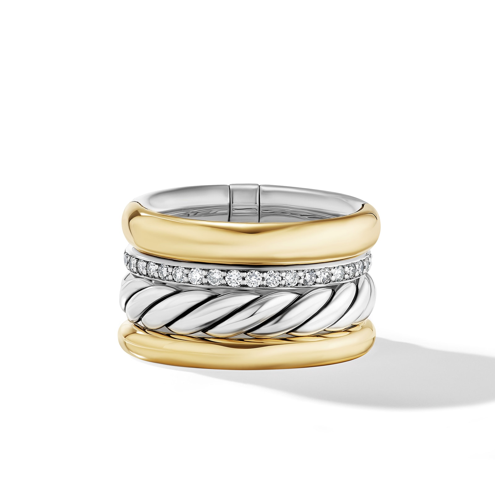 David Yurman DY Mercer™ Multi Row Ring in Sterling Silver with 18ct Yellow Gold and Diamonds, 14mm