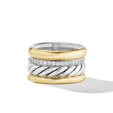 David Yurman DY Mercer™ Multi Row Ring in Sterling Silver with 18ct Yellow Gold and Diamonds, 14mm