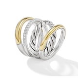 David Yurman DY Mercer™ Multi Row Ring in Sterling Silver with 18ct Yellow Gold and Diamonds, 14mm