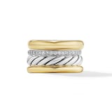 David Yurman DY Mercer™ Multi Row Ring in Sterling Silver with 18ct Yellow Gold and Diamonds, 14mm